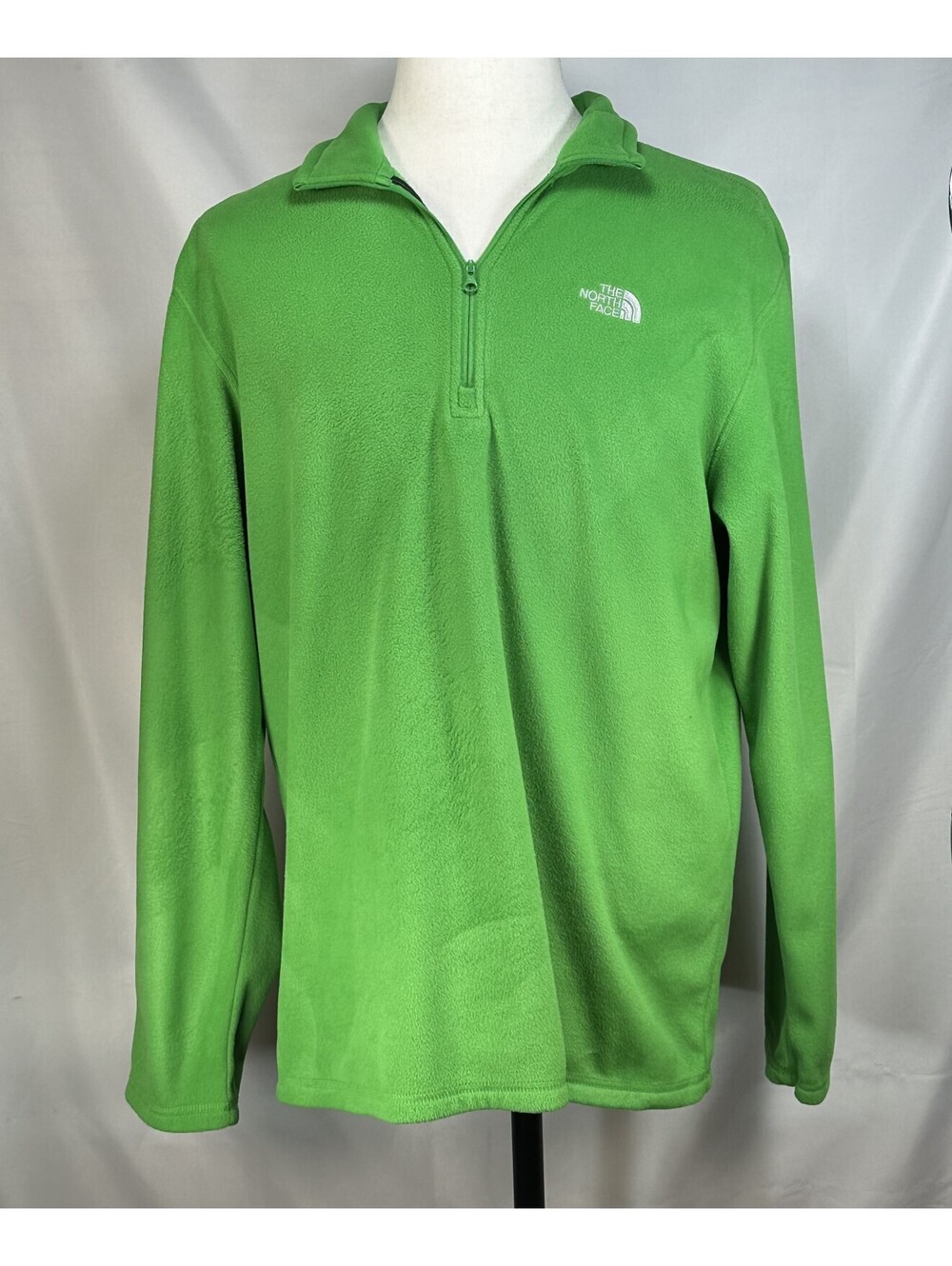 North Face 1/4 Zip Polyester Fleece LS Pullover Green Mens L